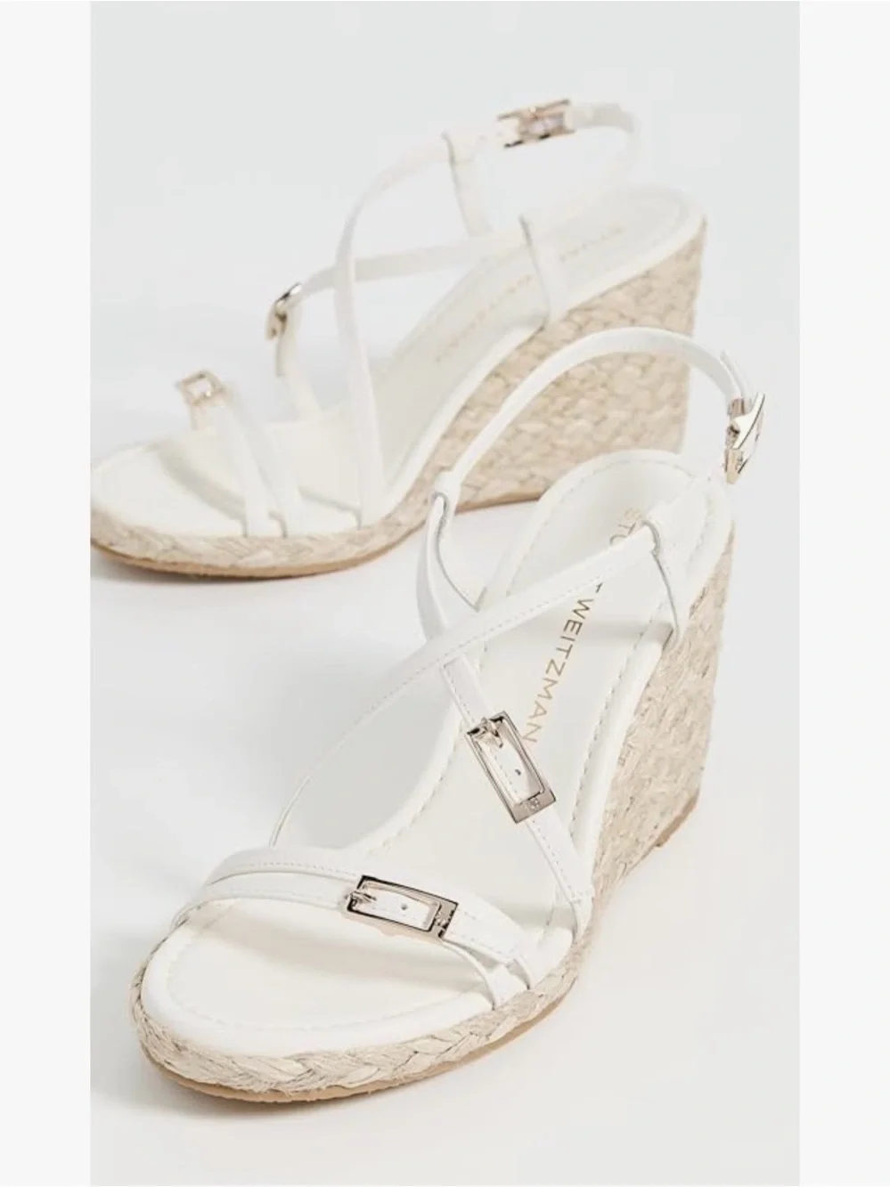 Stuart Weitzman White Strappy Espadrille Wedge Sandals